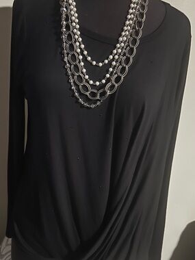 Vocal Black Long Sleeve Draped Blouse
